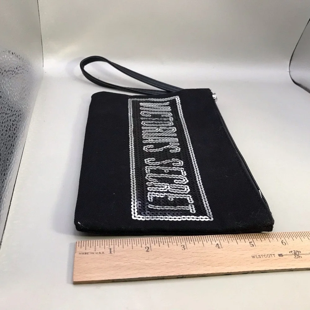Victoria's Secret Wristlet Cosmetic Bag - Black With Silver Sequins 9
